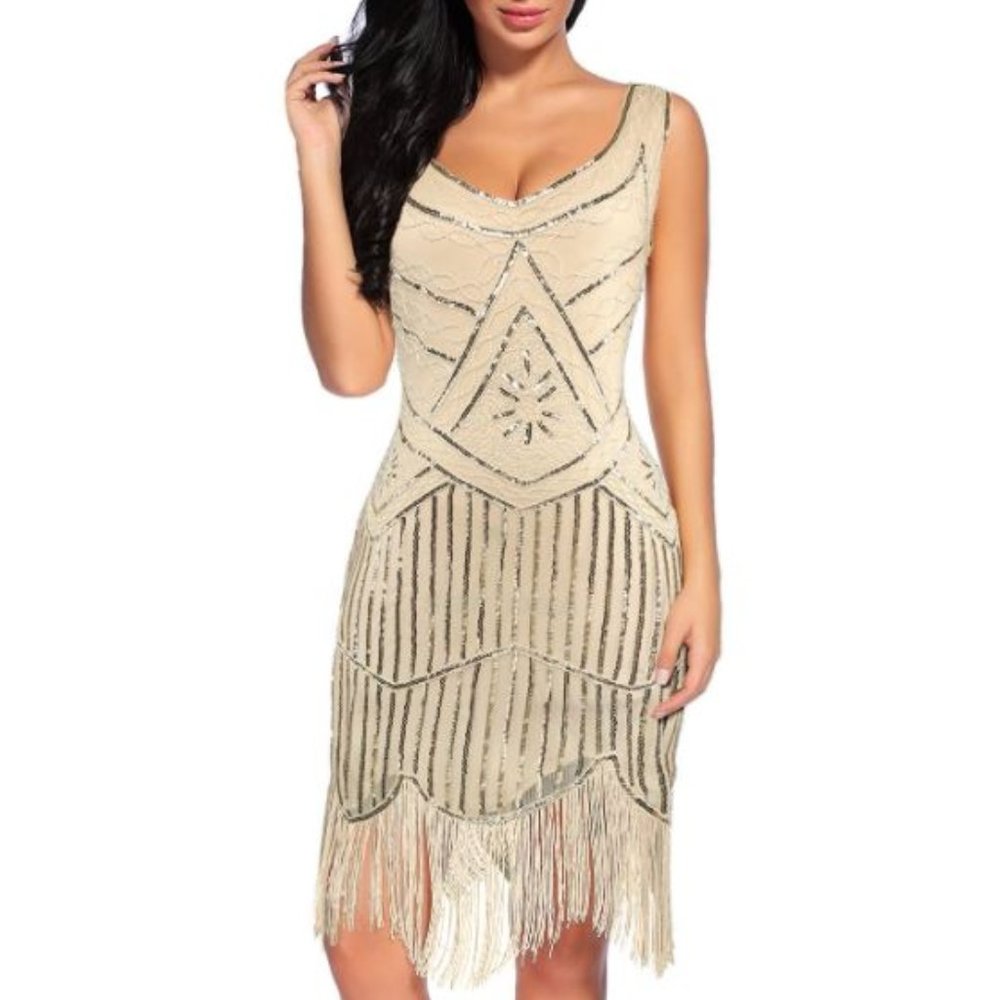 Beige Flapper Fashion Dress
